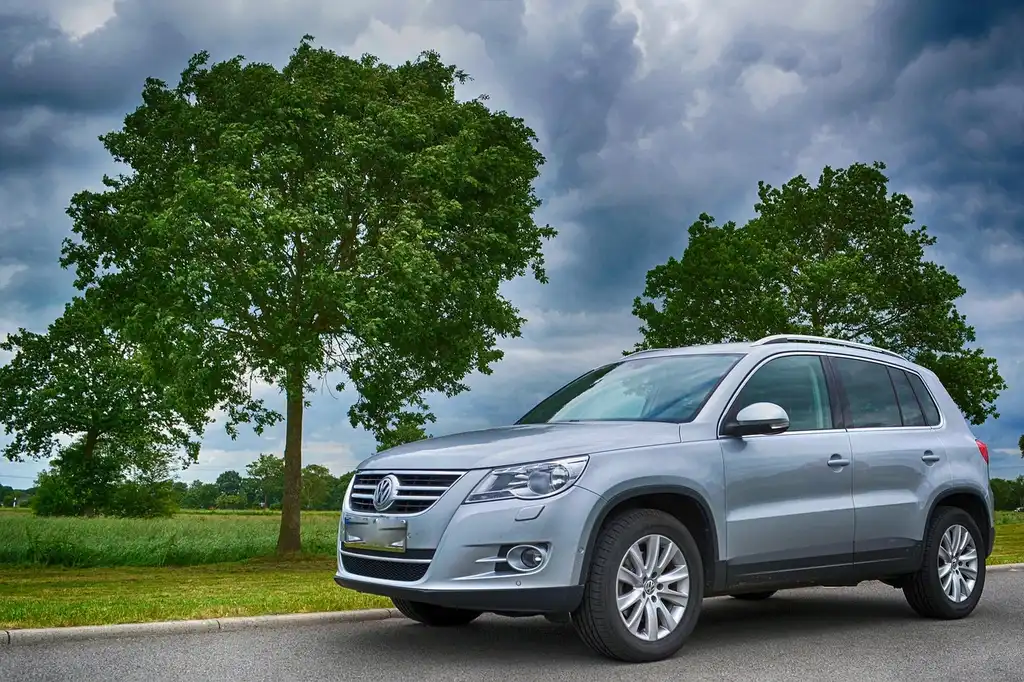 Volkswagen Tiguan parked on a suburban street in soft morning light