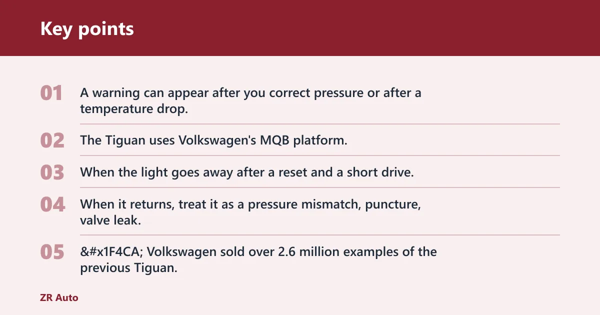 Key points: What the tyre pressure warning means on a VW Tiguan