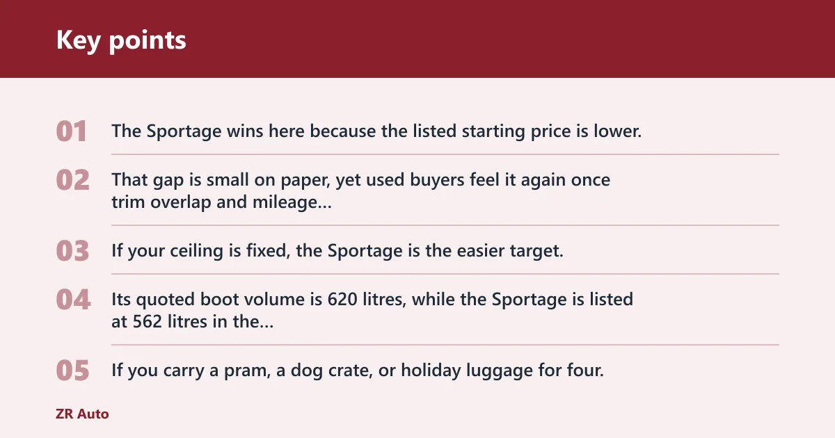 Key points: Sportage Tucson decision matrix