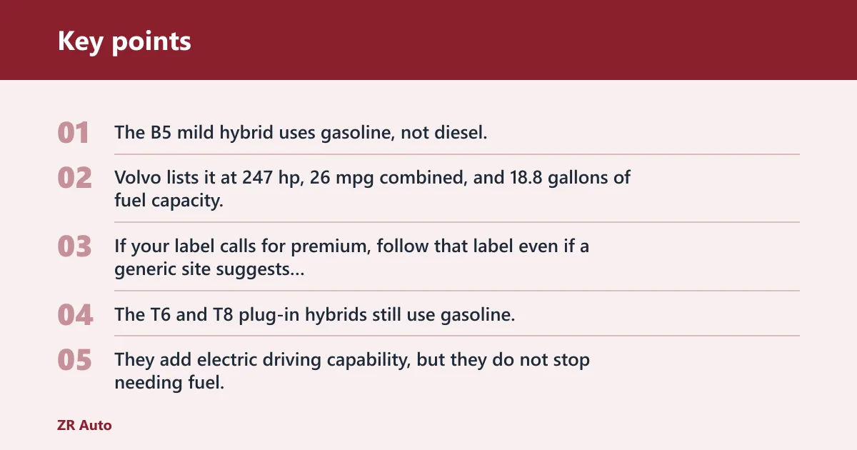 Key points: Does the Volvo XC60 require premium gas?